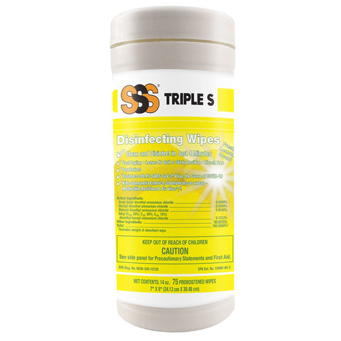 SSS Disinfecting Cleaning Wipes, 7"x8", 6/75 CT