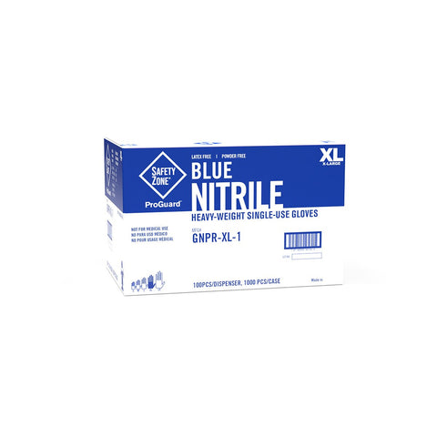 SAFETY ZONE Blue Nitrile Exam Powder-Free Gloves, X-Large, 100 per box, 10 box/cs