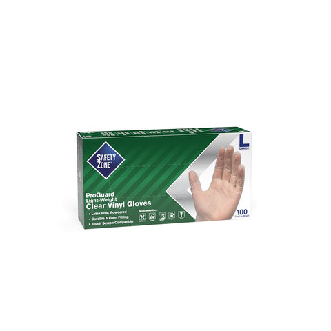 SAFETY ZONE Clear Economy Powdered Vinyl Gloves, Small, 100 per box, 10 box/cs