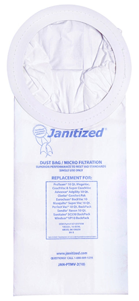JAN-PTMV-2(10) Micro-Filter Bag, SSS Wingman 10Q/ProTeam Mega/Coach/Super Coach, 10/10 Cs.