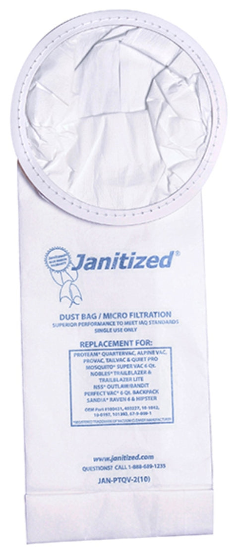 JAN-PTQV-2(10) Micro-Filter Bag, SSS Wingman 6Q/ProTeam QuarterVac/Alpine/ProVac, 10/10 Cs.