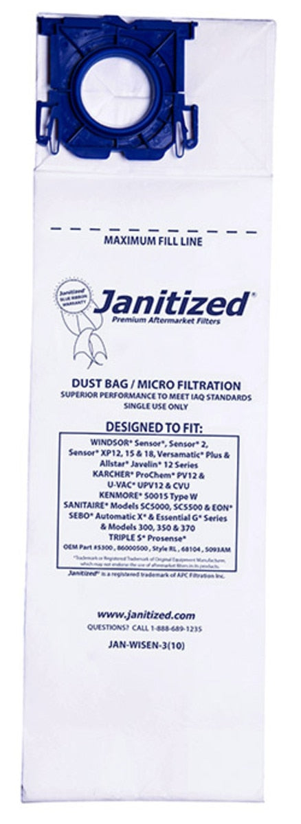 JAN-WISEN-3(10) Micro-Filter Bag, Windsor Sensor, XP12 & Versamatic Plus, 10/10 Cs.